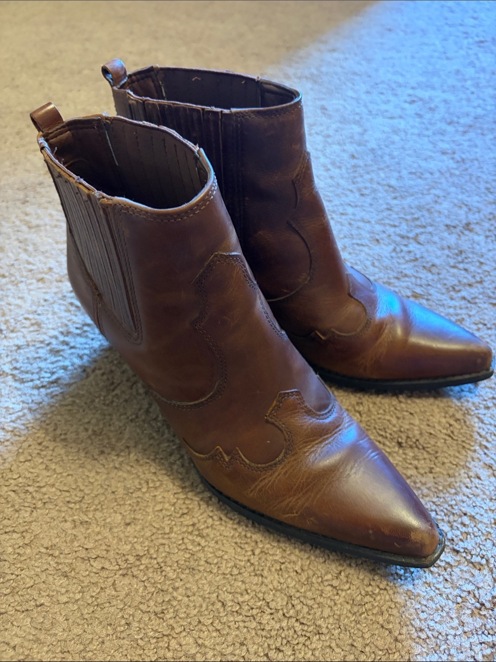 Women’s Brown Sam Edelman Leather Pointed Western Ankle Boots